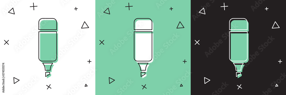 Set Marker pen icon isolated on white and green, black background. Vector Illustration.