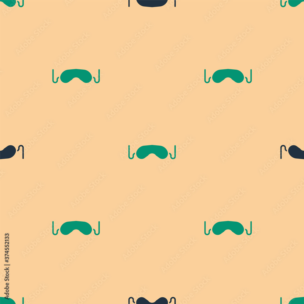 Green and black Eye sleep mask icon isolated seamless pattern on beige background. Vector Illustrati