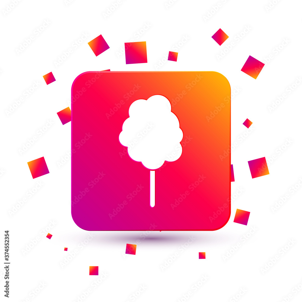 White Cotton candy icon isolated on white background. Square color button. Vector Illustration.