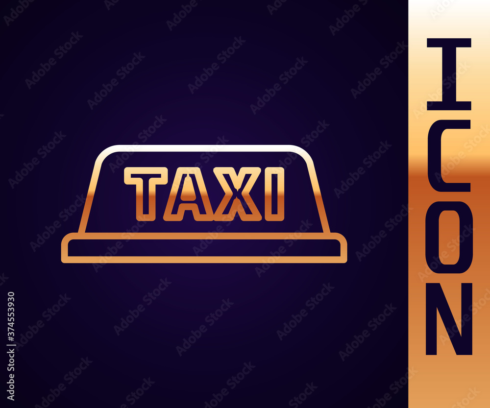 Gold line Taxi car roof icon isolated on black background. Vector Illustration.