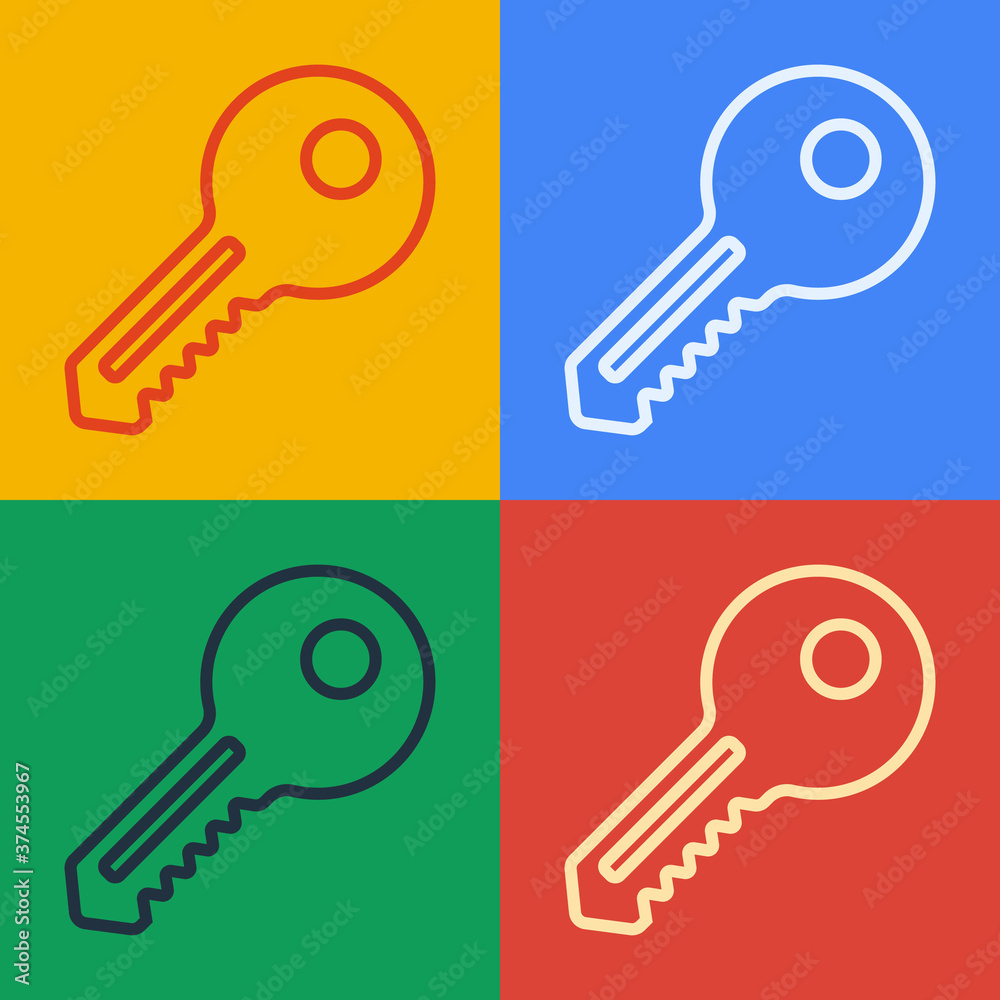 Pop art line Key icon isolated on color background. Vector Illustration.