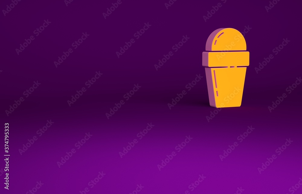 Orange Ice cream in waffle cone icon isolated on purple background. Sweet symbol. Minimalism concept