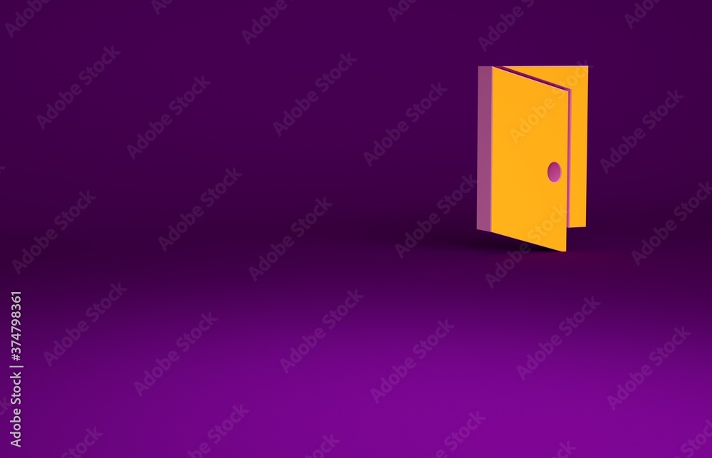 Orange Closed door icon isolated on purple background. Minimalism concept. 3d illustration 3D render