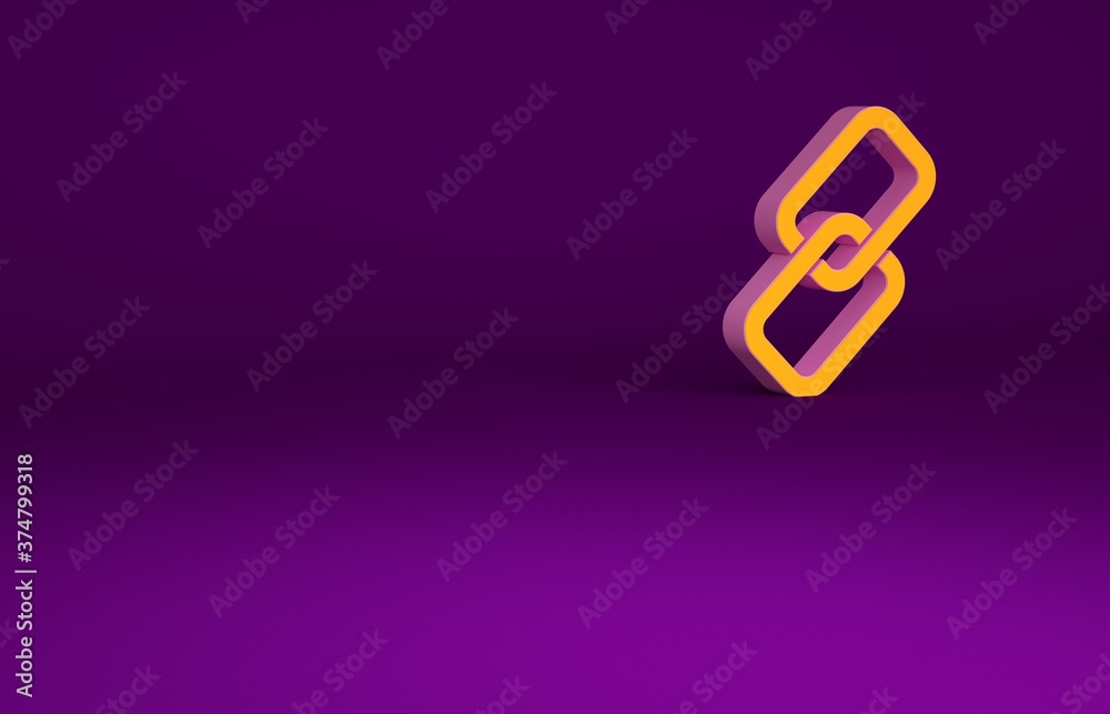 Orange Chain link icon isolated on purple background. Link single. Minimalism concept. 3d illustrati