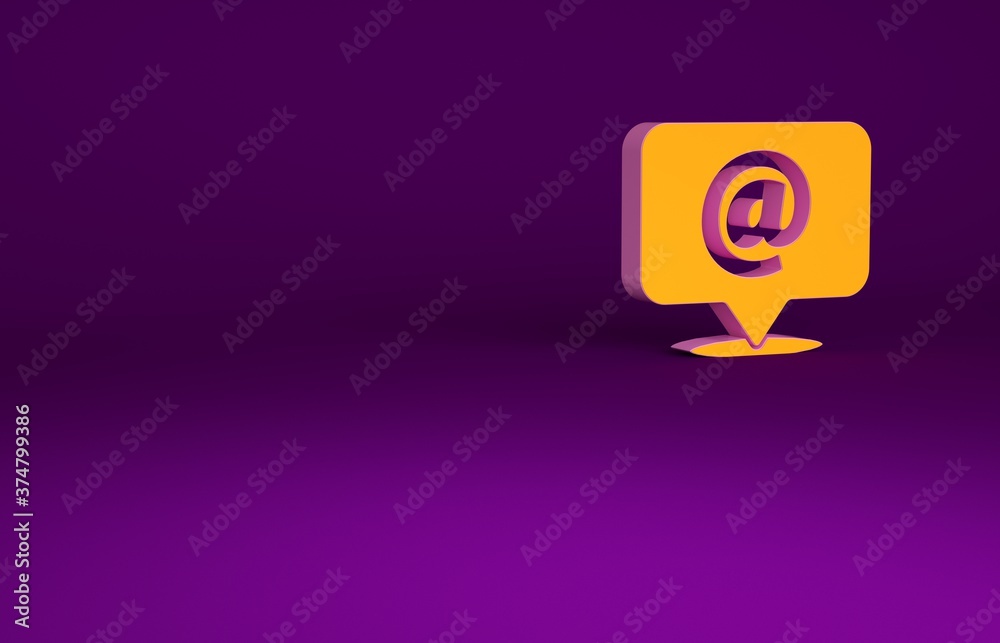 Orange Mail and e-mail icon isolated on purple background. Envelope symbol e-mail. Email message sig