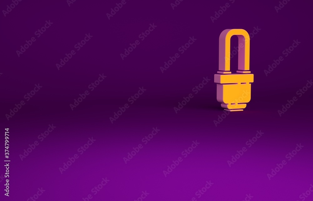 Orange LED light bulb icon isolated on purple background. Economical LED illuminated lightbulb. Save