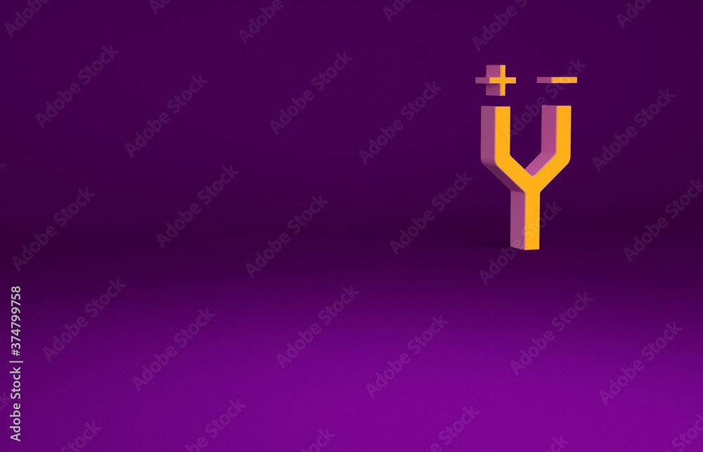 Orange Electric cable icon isolated on purple background. Minimalism concept. 3d illustration 3D ren