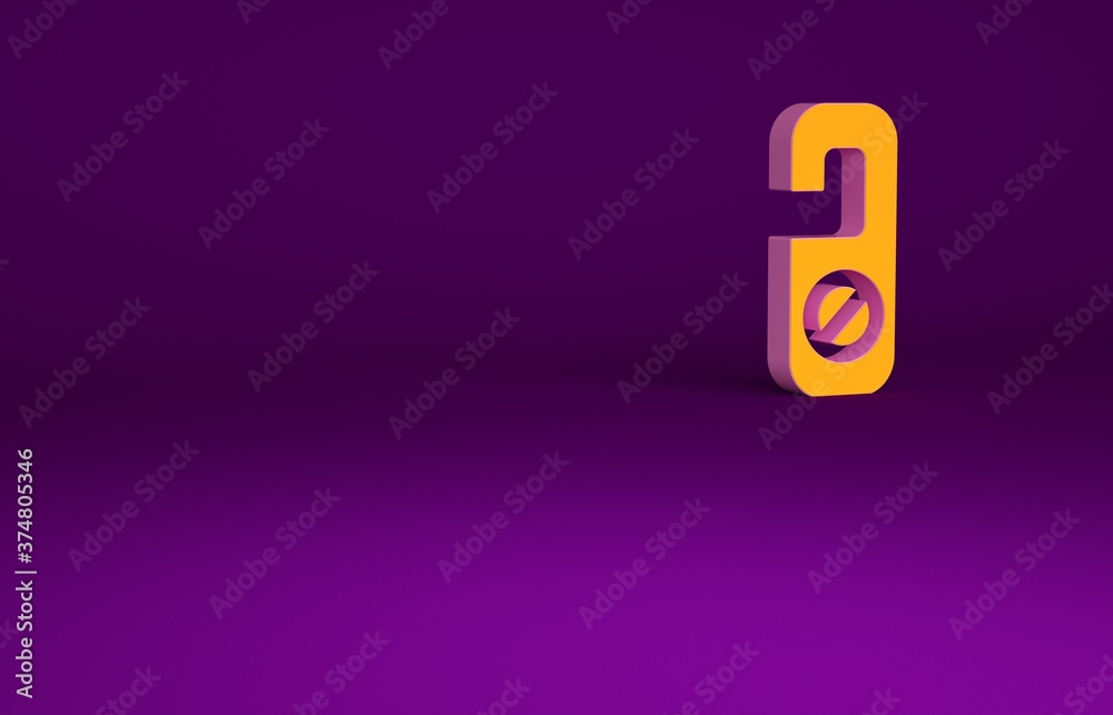 Orange Please do not disturb icon isolated on purple background. Hotel Door Hanger Tags. Minimalism 