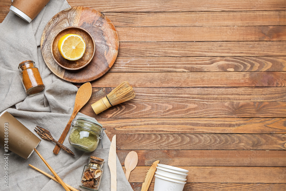 Eco composition on wooden background