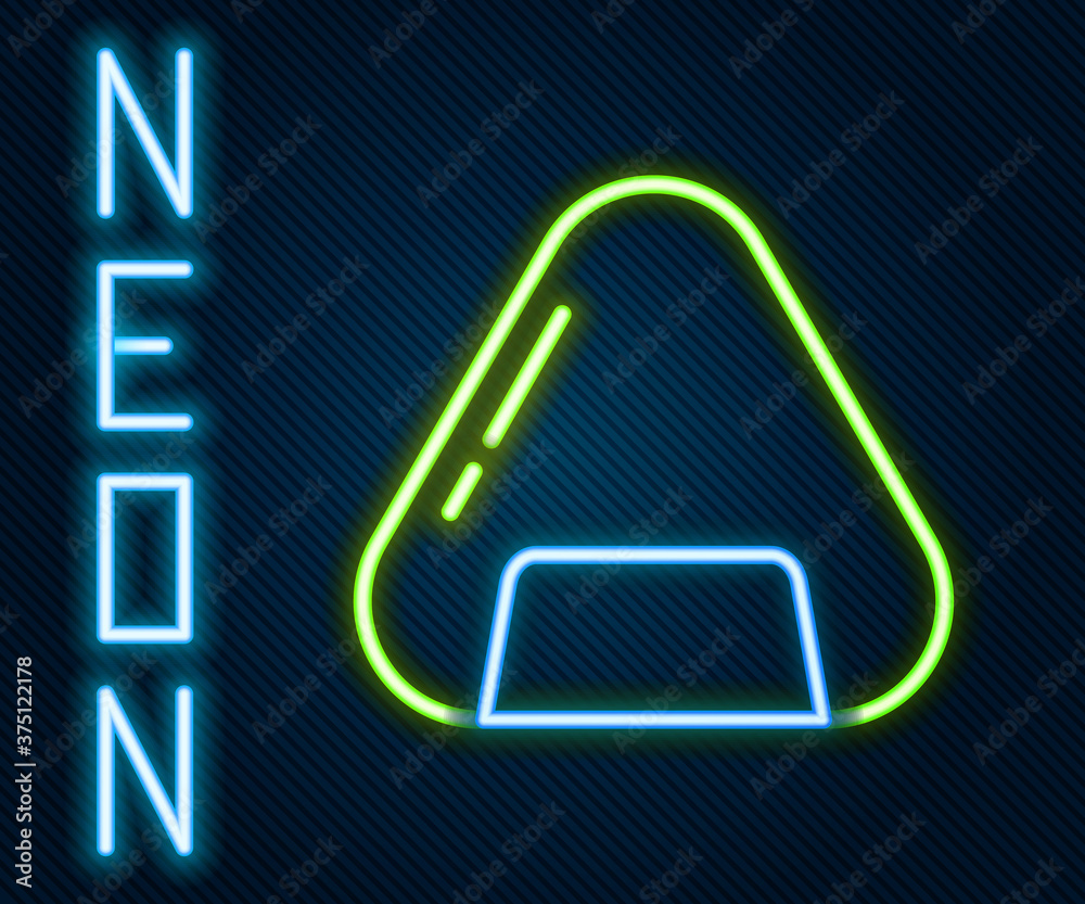 Glowing neon line Sushi icon isolated on black background. Traditional Japanese food. Colorful outli