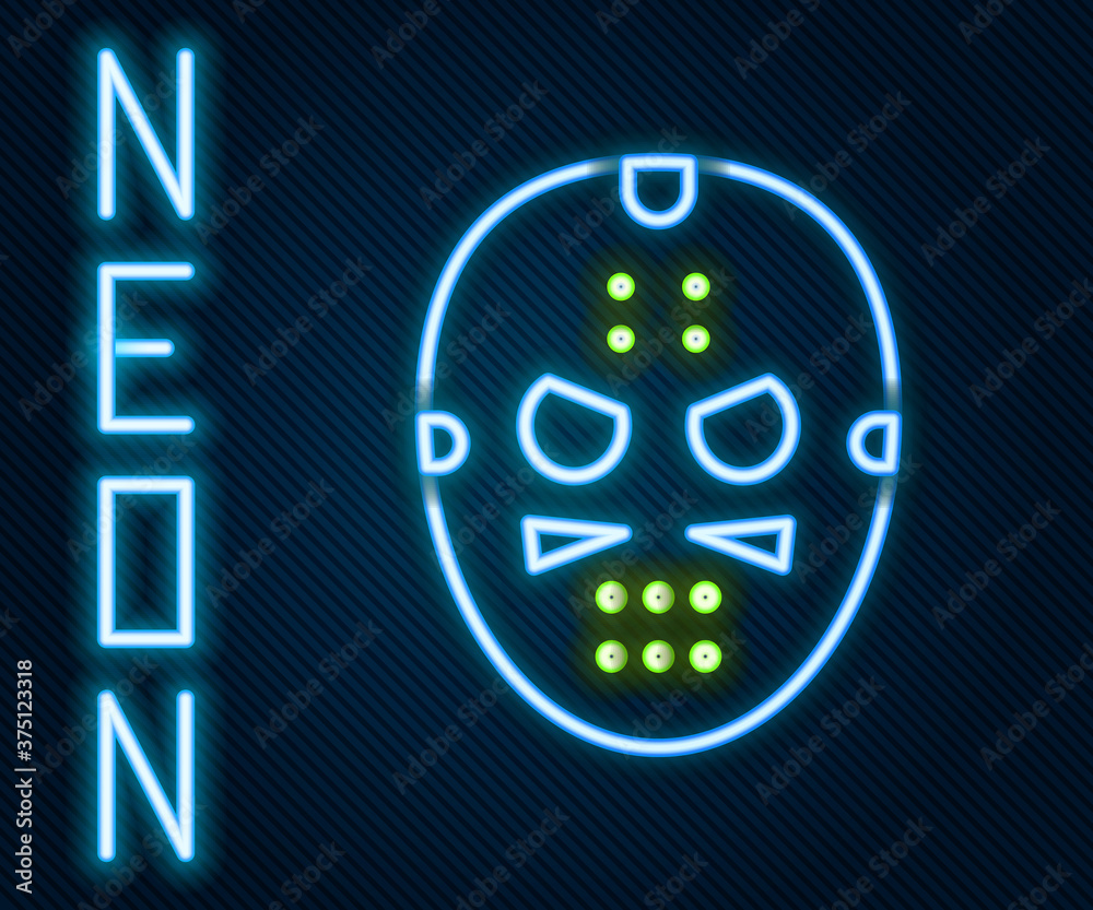 Glowing neon line Hockey mask icon isolated on black background. Colorful outline concept. Vector Il