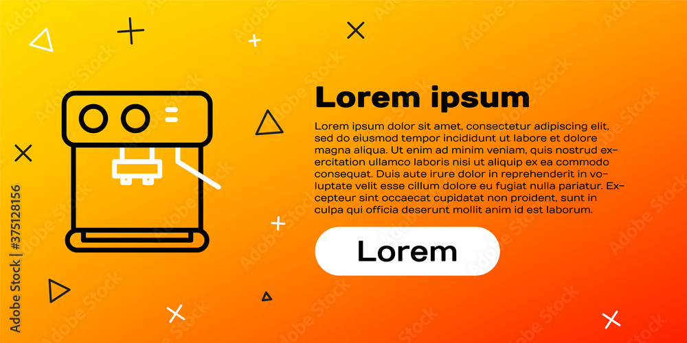 线条咖啡机图标隔离在黄色背景上。彩色轮廓概念。矢量插图