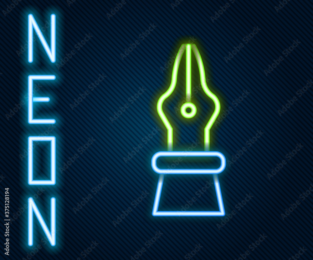 Glowing neon line Fountain pen nib icon isolated on black background. Pen tool sign. Colorful outlin