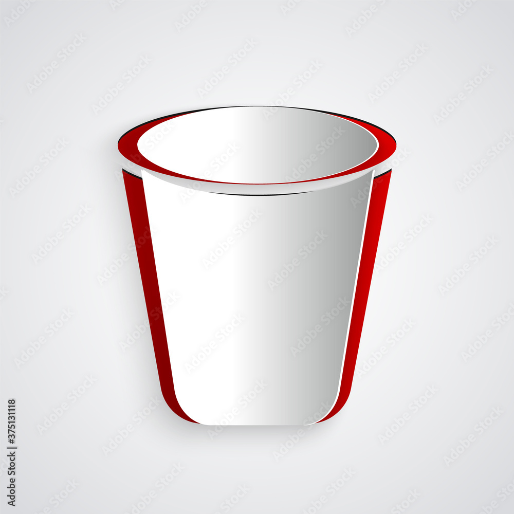 Paper cut Trash can icon isolated on grey background. Garbage bin sign. Recycle basket icon. Office 