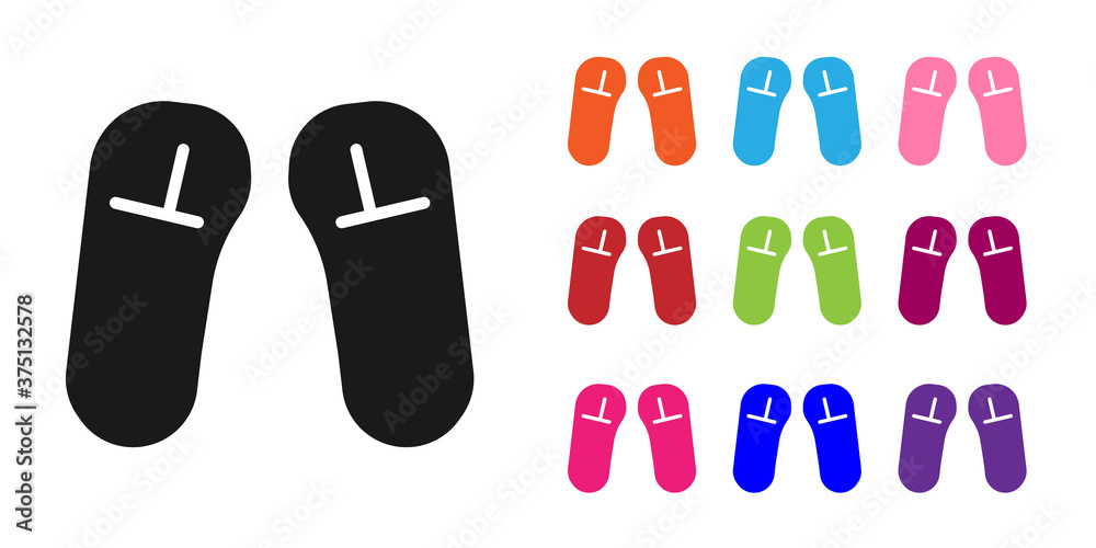 Black Slipper icon isolated on white background. Flip flops sign. Set icons colorful. Vector Illustr