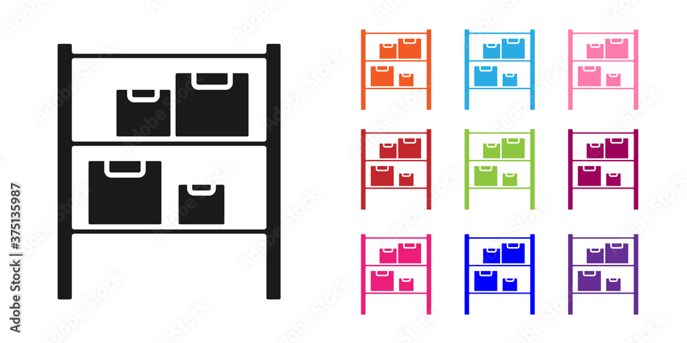 黑色仓库图标隔离在白色背景上。将图标设置为彩色。矢量插图。