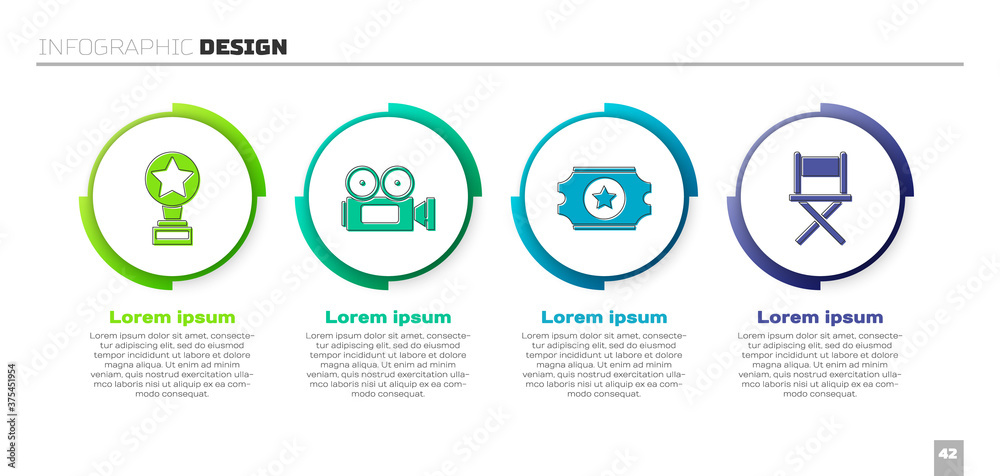 设置电影奖杯、电影摄影机、电影票和导演电影椅。商业信息图templa
