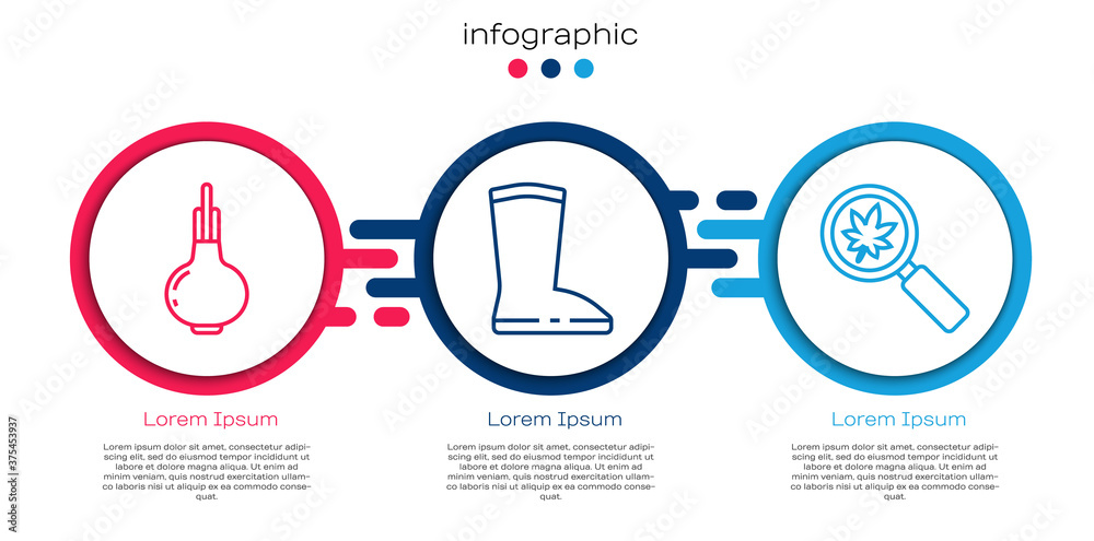 设置线洋葱，防水橡胶靴和带叶子的放大玻璃。商业信息图模板