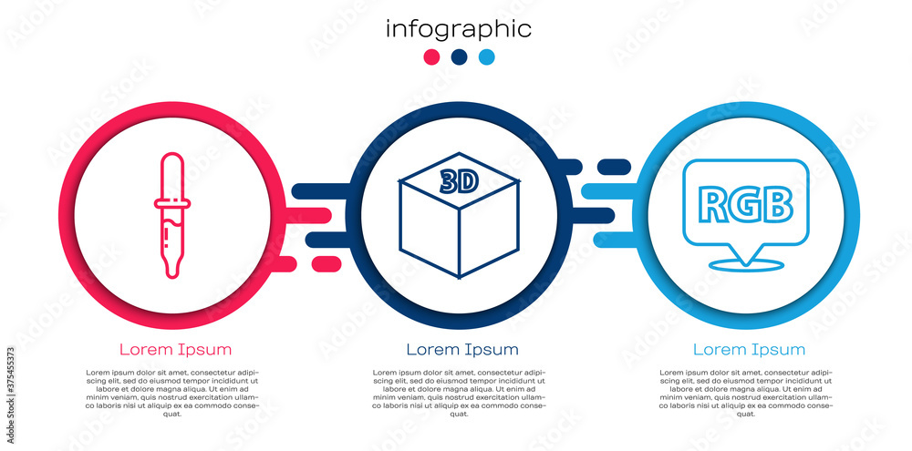 Set line Pipette, Isometric cube and Speech bubble with RGB and CMYK. Business infographic template.