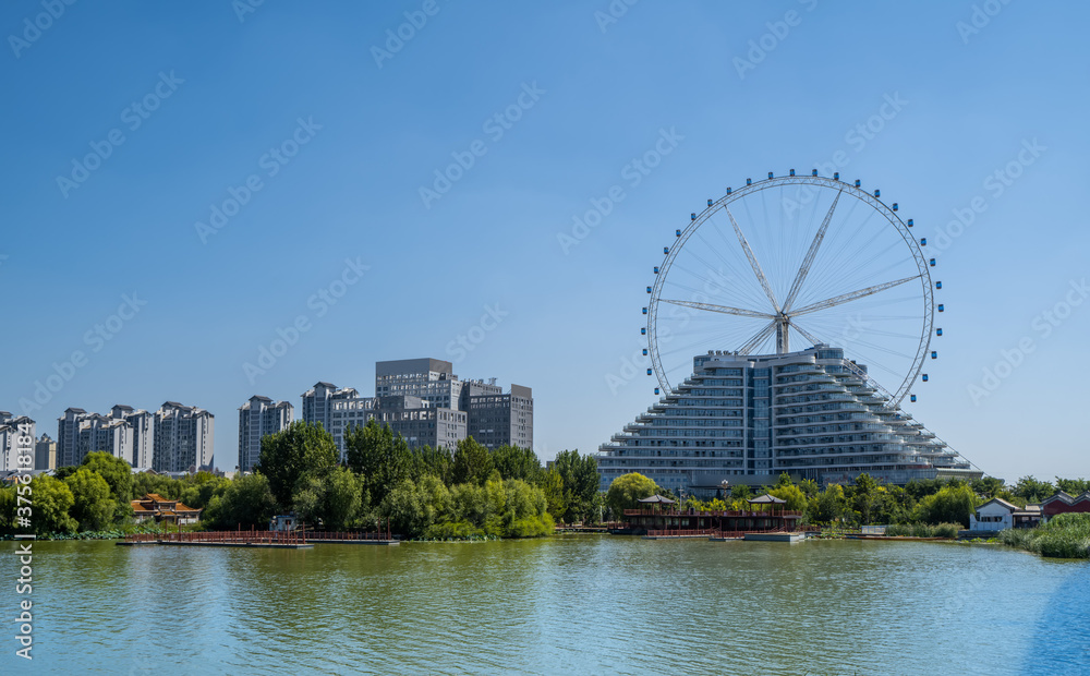 山东聊城东昌湖的建筑景观和美景