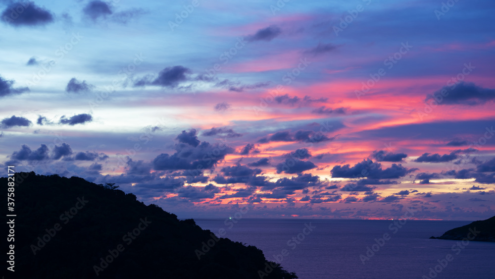 日落或海上日出时天空中的壮丽云层。