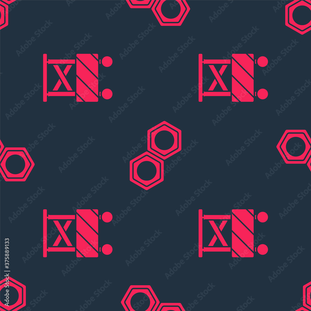 Set Road barrier and Hexagonal metal nut on seamless pattern. Vector.