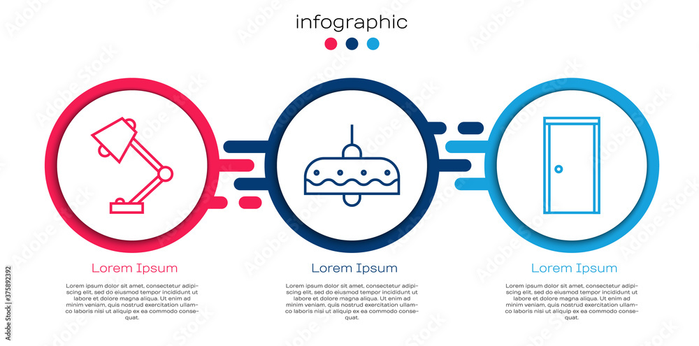 设置行台灯、吊灯和闭门。商业信息图模板。矢量。