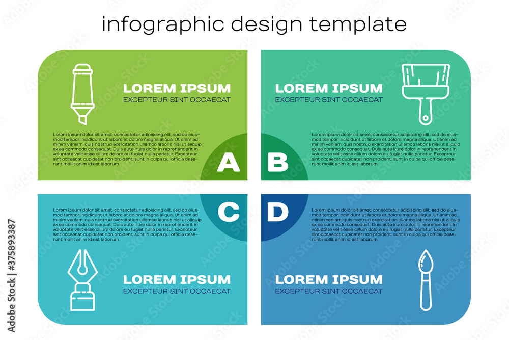 Set line Fountain pen nib, Marker pen, Paint brush and Paint brush. Business infographic template. V