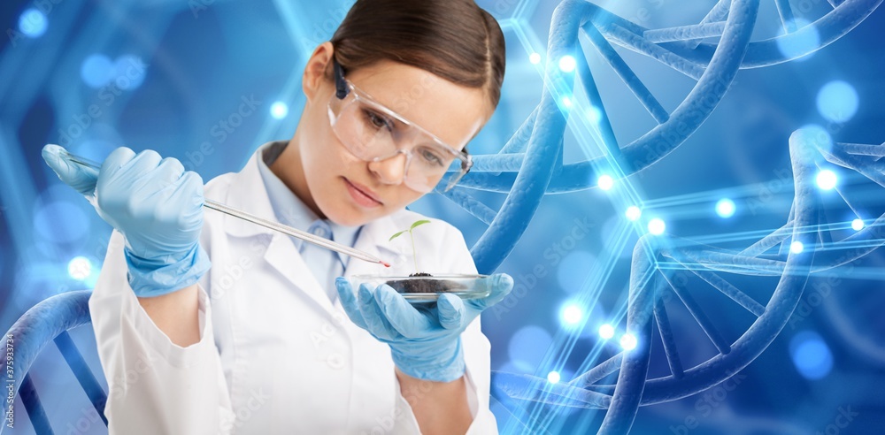 Young female scientist holding a pipette for research