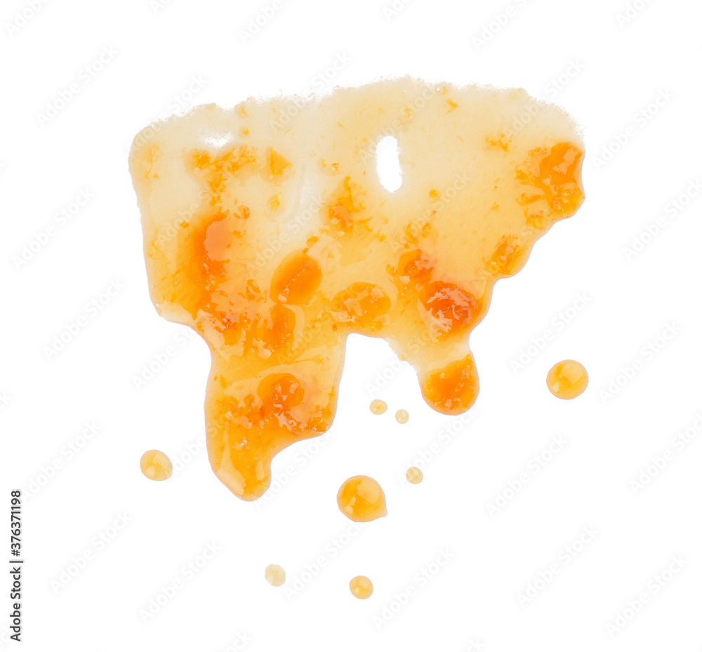 Tasty apricot jam on white background