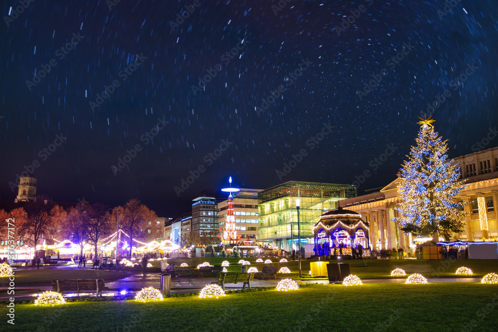 Stuttgart Schlossplatz square, Christmas decorations and New Year tree, Germany