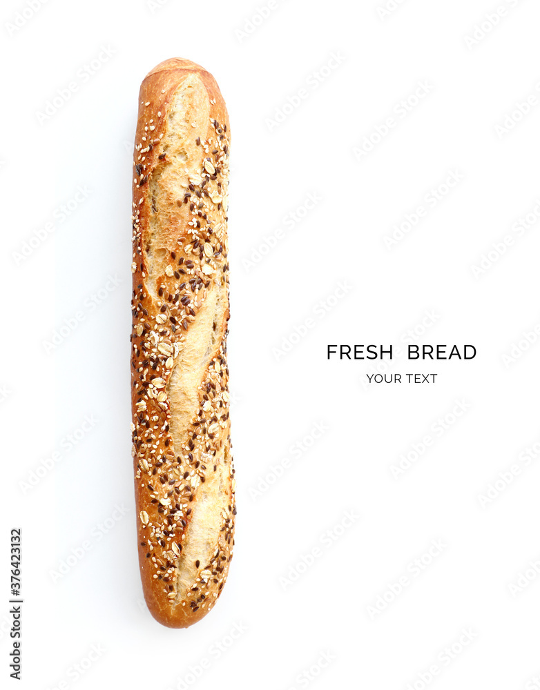 Creative layout made of bread on the white background. Flat lay. Food concept.