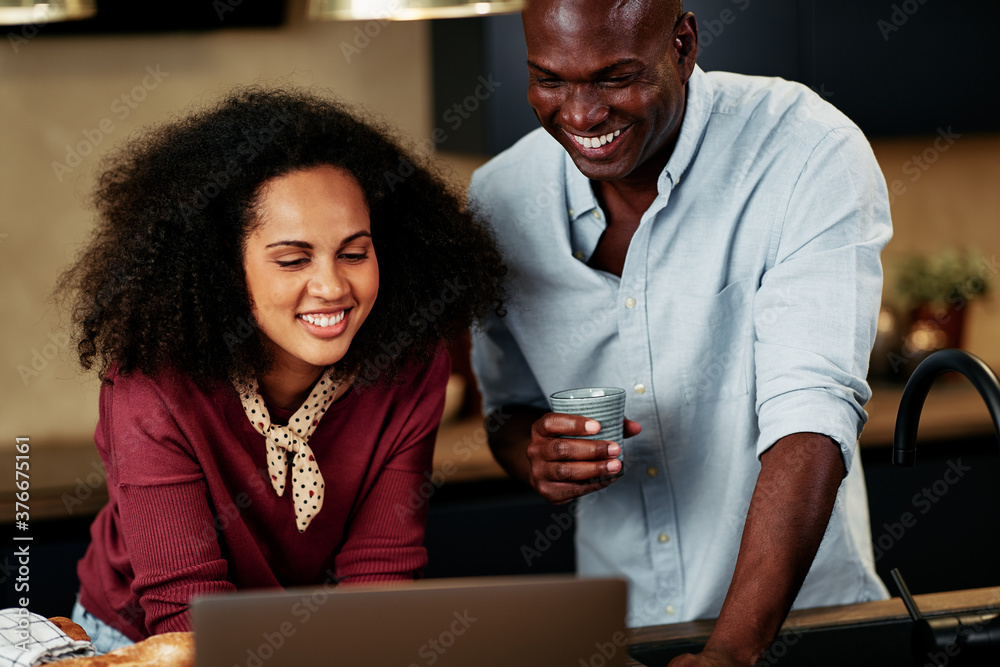 Young couple using a laptop at home