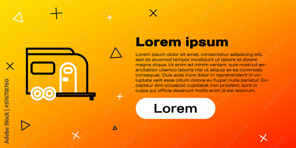Line Rv露营拖车图标隔离在黄色背景上。旅行移动房屋、房车、家庭露营车