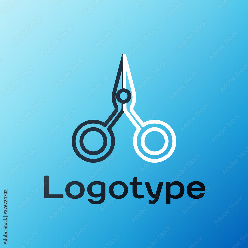 Line Scissors icon isolated on blue background. Cutting tool sign. Colorful outline concept. Vector 