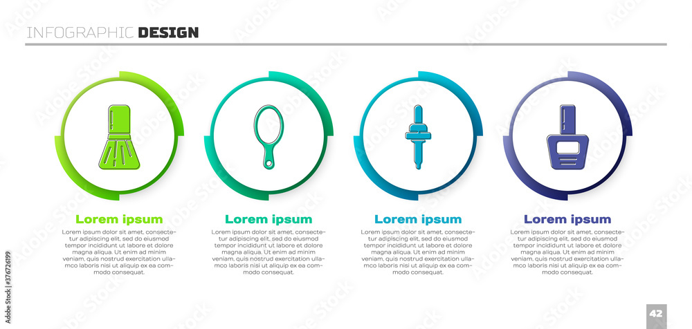 套装化妆刷、手镜、移液管和指甲油瓶。商业信息图模板。矢量