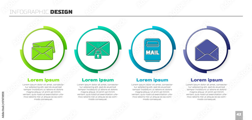 设置信封、邮件锁定密码、邮箱和信封。商业信息图模板.Vect
