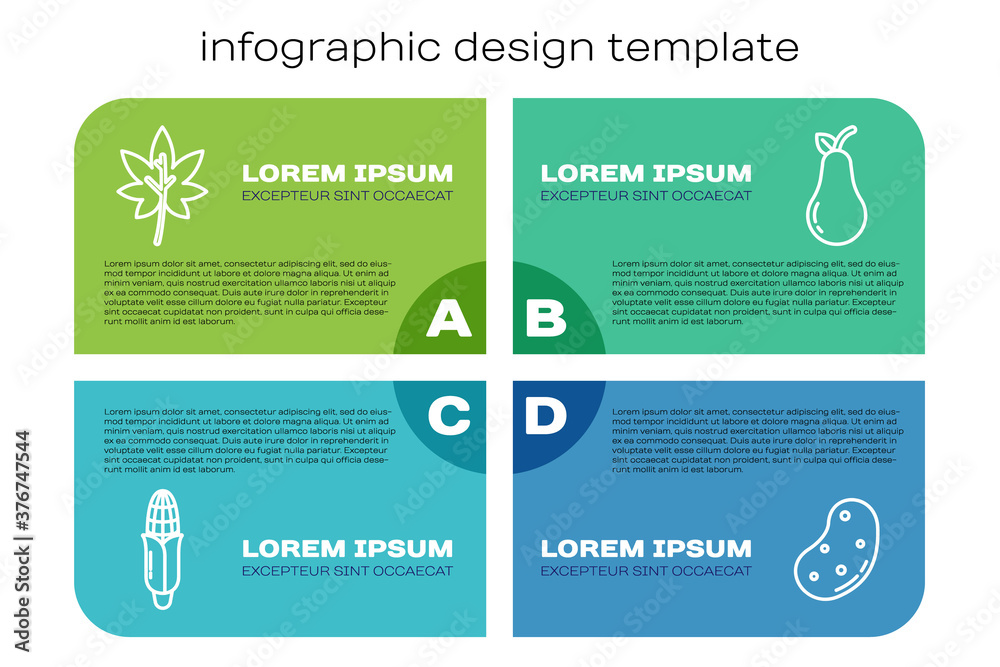 Set line Corn, Leaf or leaves, Potato and Pear. Business infographic template. Vector.