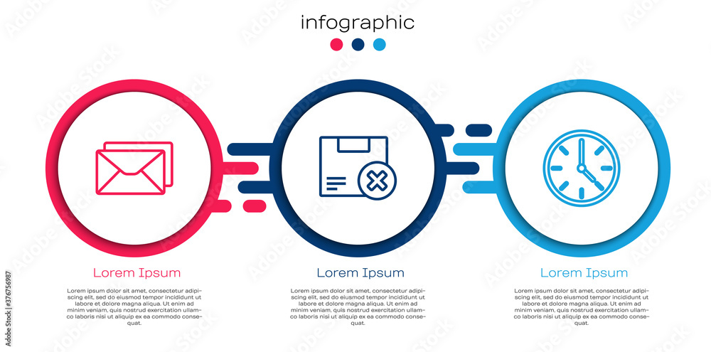设置行信封、纸箱纸板箱并删除和时钟。商业信息图模板。矢量。