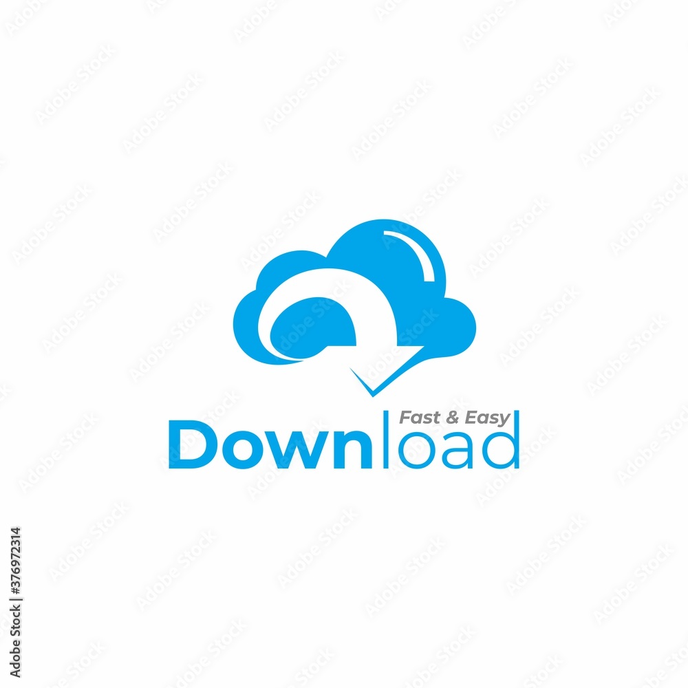 Cloud logo template, Download logotype,  Cloud with bent arrow vector design,  Download from cloud i