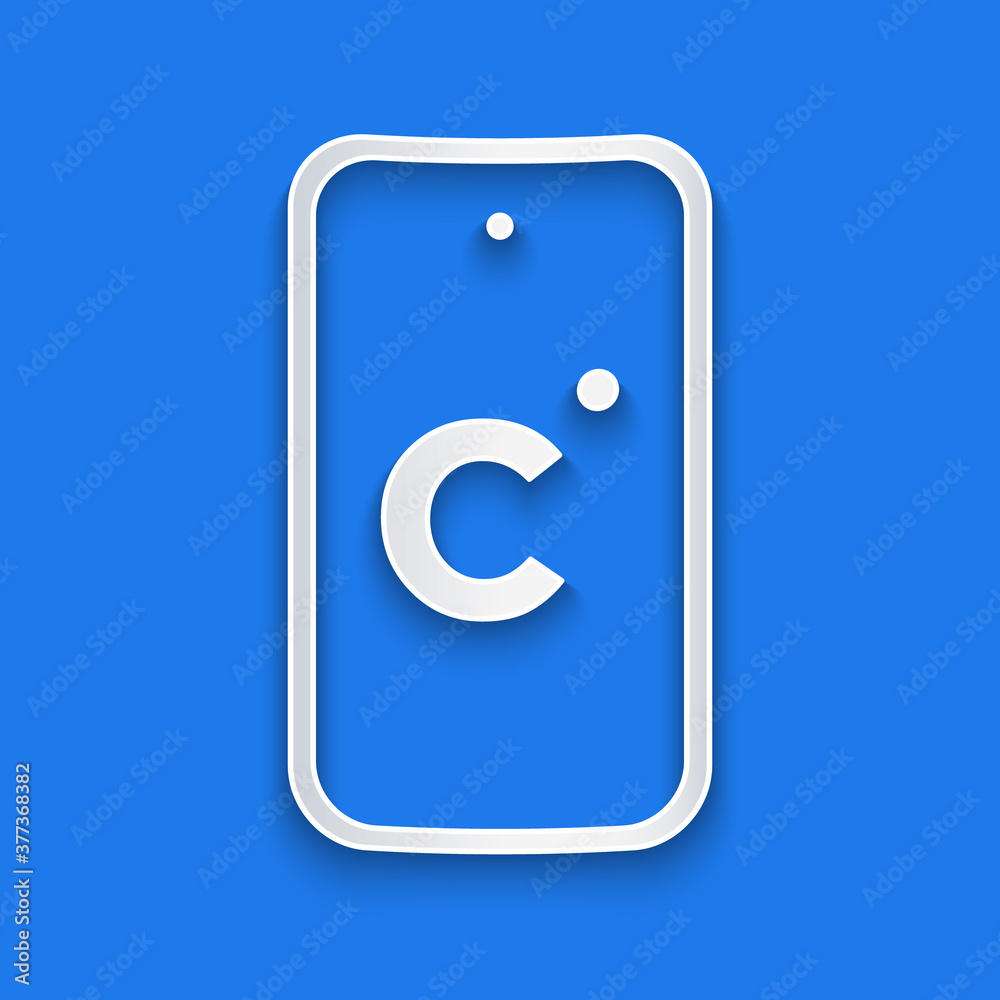 Paper cut Celsius icon isolated on blue background. Paper art style. Vector.