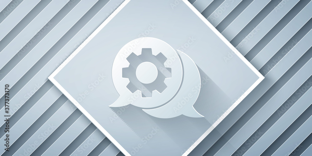 Paper cut Speech bubble chat icon isolated on grey background. Message icon. Communication or commen