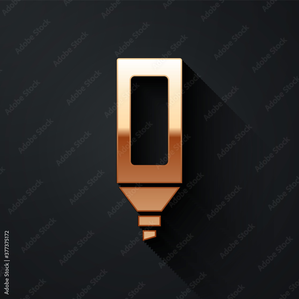 Gold Marker pen icon isolated on black background. Long shadow style. Vector.