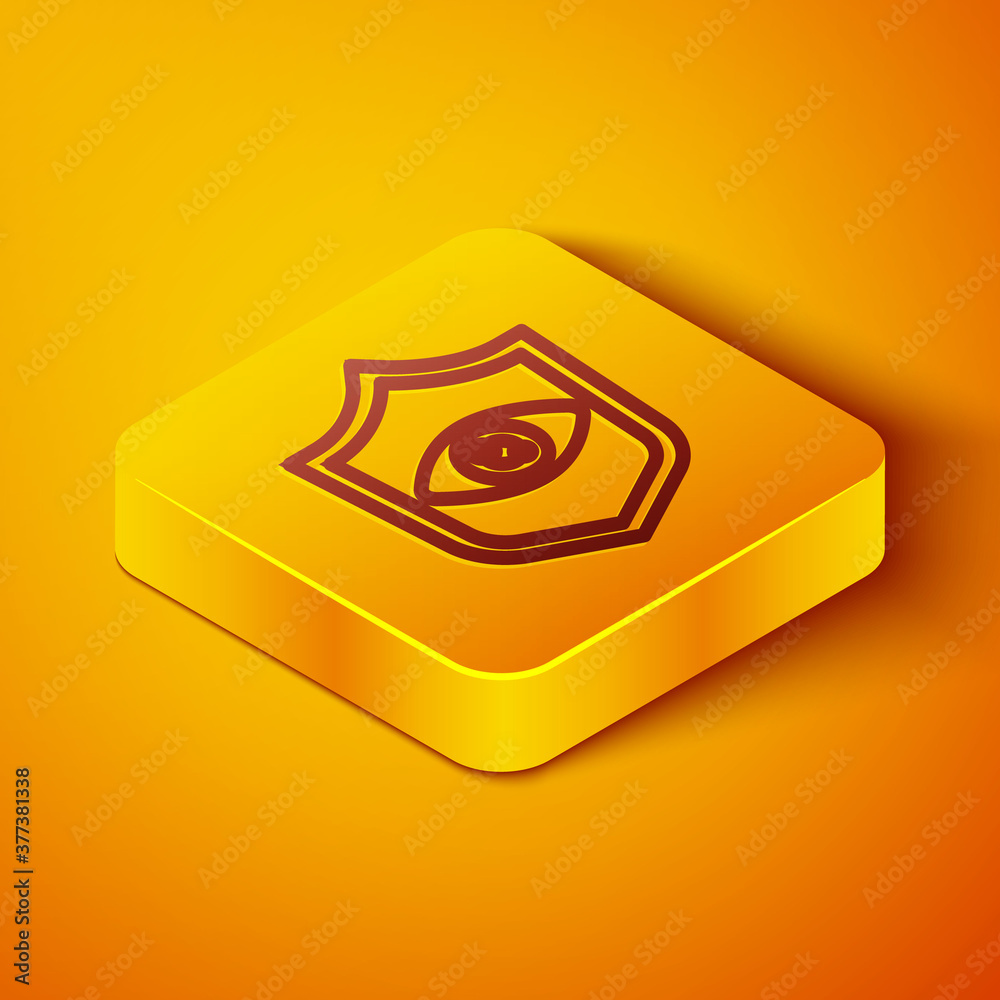 Isometric line Shield eye scan icon isolated on orange background. Scanning eye. Security check symb