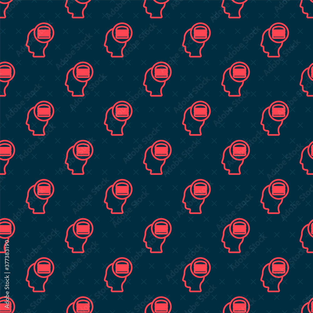 Red line Online ordering and fast food delivery icon isolated seamless pattern on black background. 