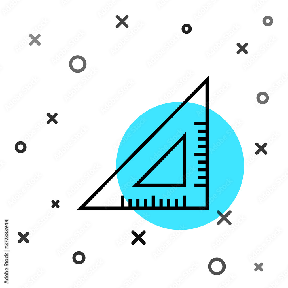 黑线三角尺图标隔离在白底上。斜视符号。几何符号