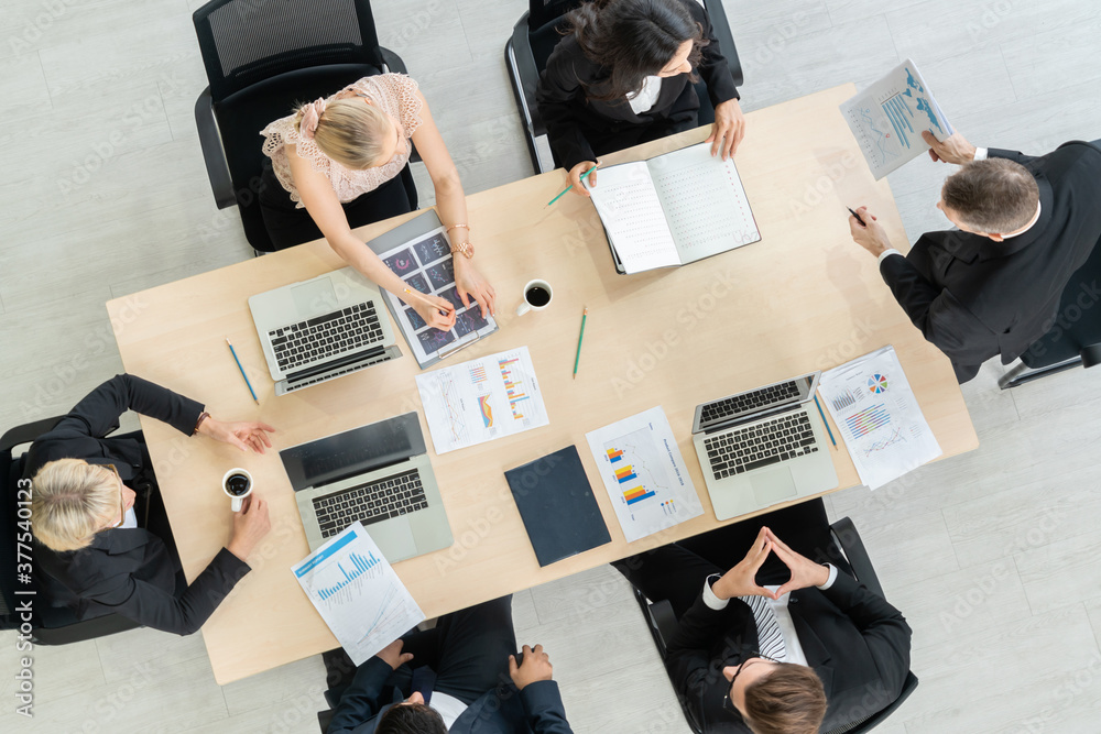 Business people group meeting shot from top view in office . Profession businesswomen, businessmen a