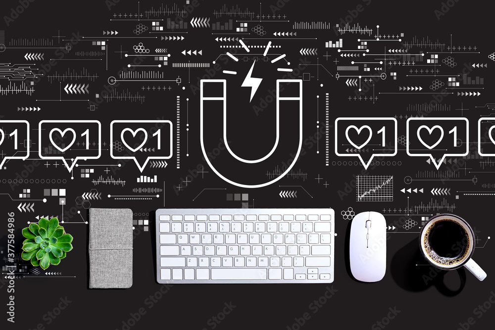 Get more likes concept with a computer keyboard and a mouse