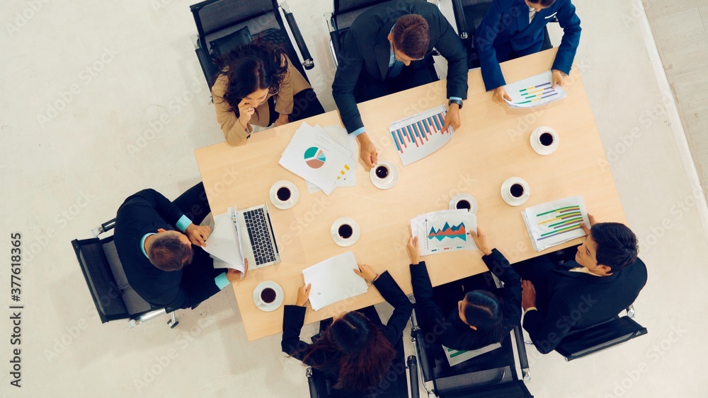 Business people group meeting shot from top view in office . Profession businesswomen, businessmen a