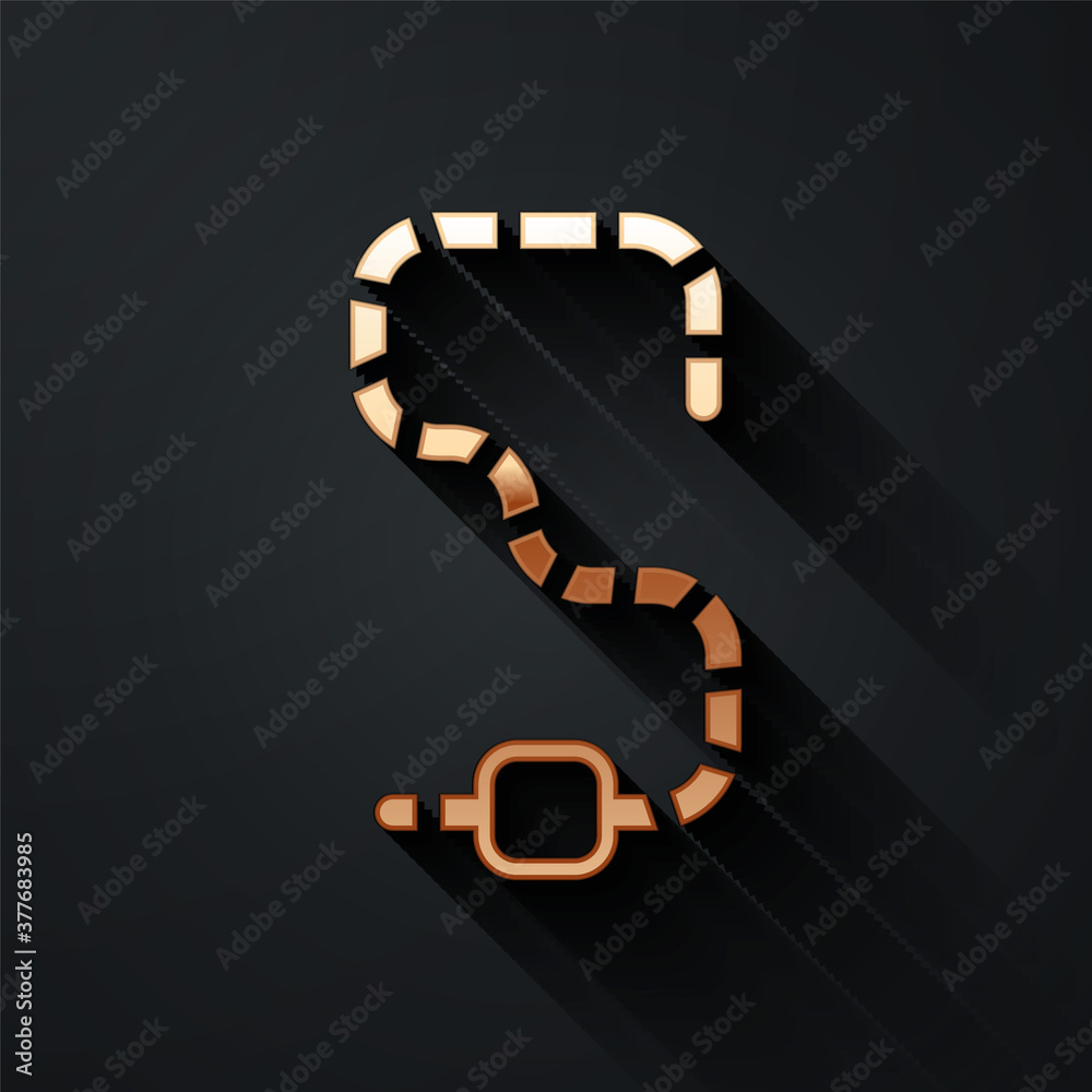 Gold Worm icon isolated on black background. Fishing tackle. Long shadow style. Vector.